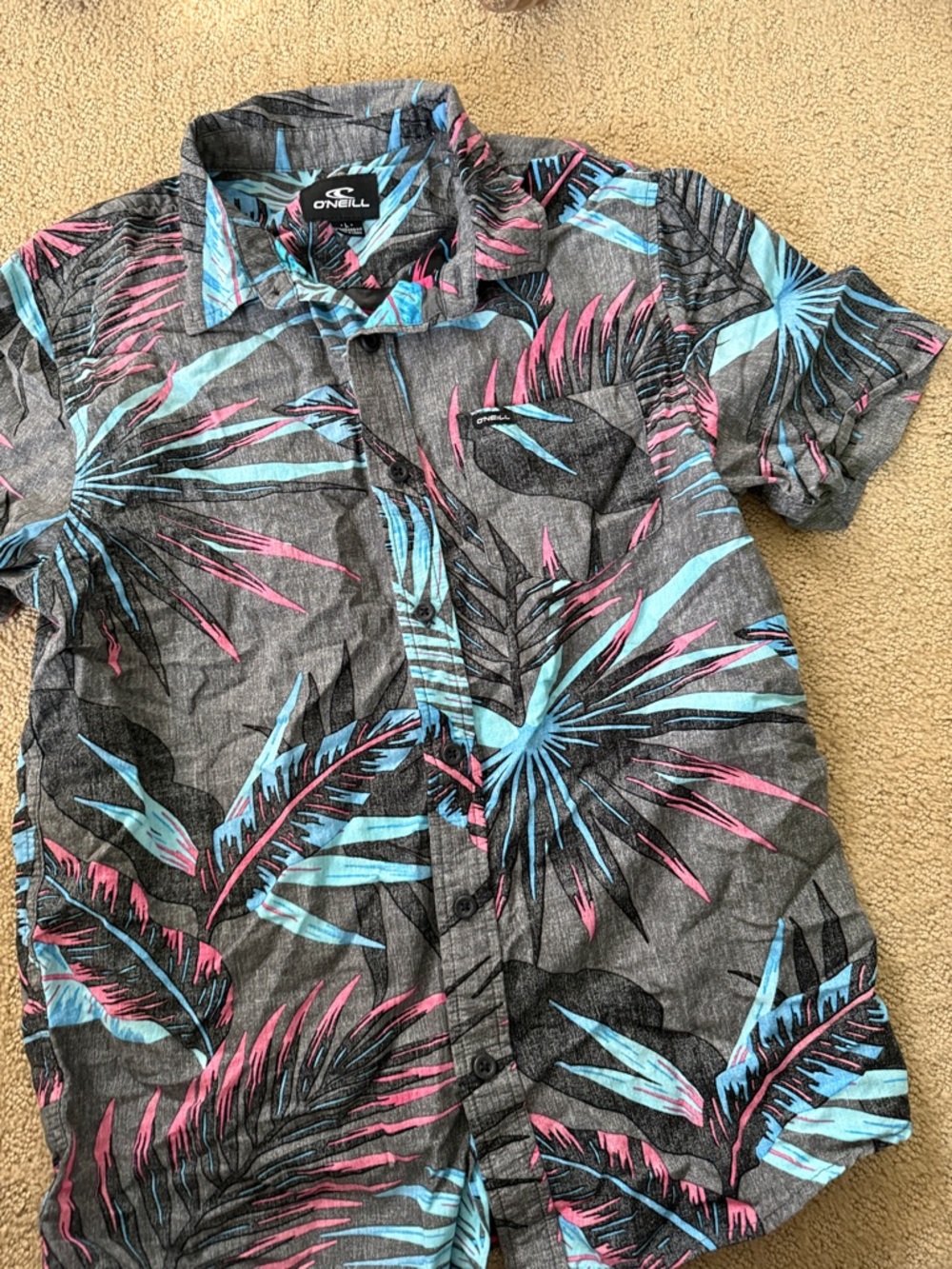 O'Neill BOYS  Tropical Print Short-Sleeve Shirt - Pink & Blue Leaves